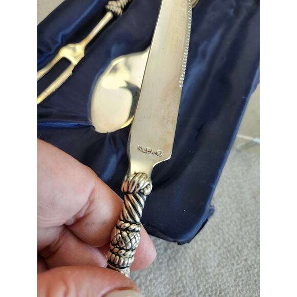 New Set 3 Silea Tassel Handle Silver Plated Butter Spreader Fork Knot Cheese - Picture 5 of 11